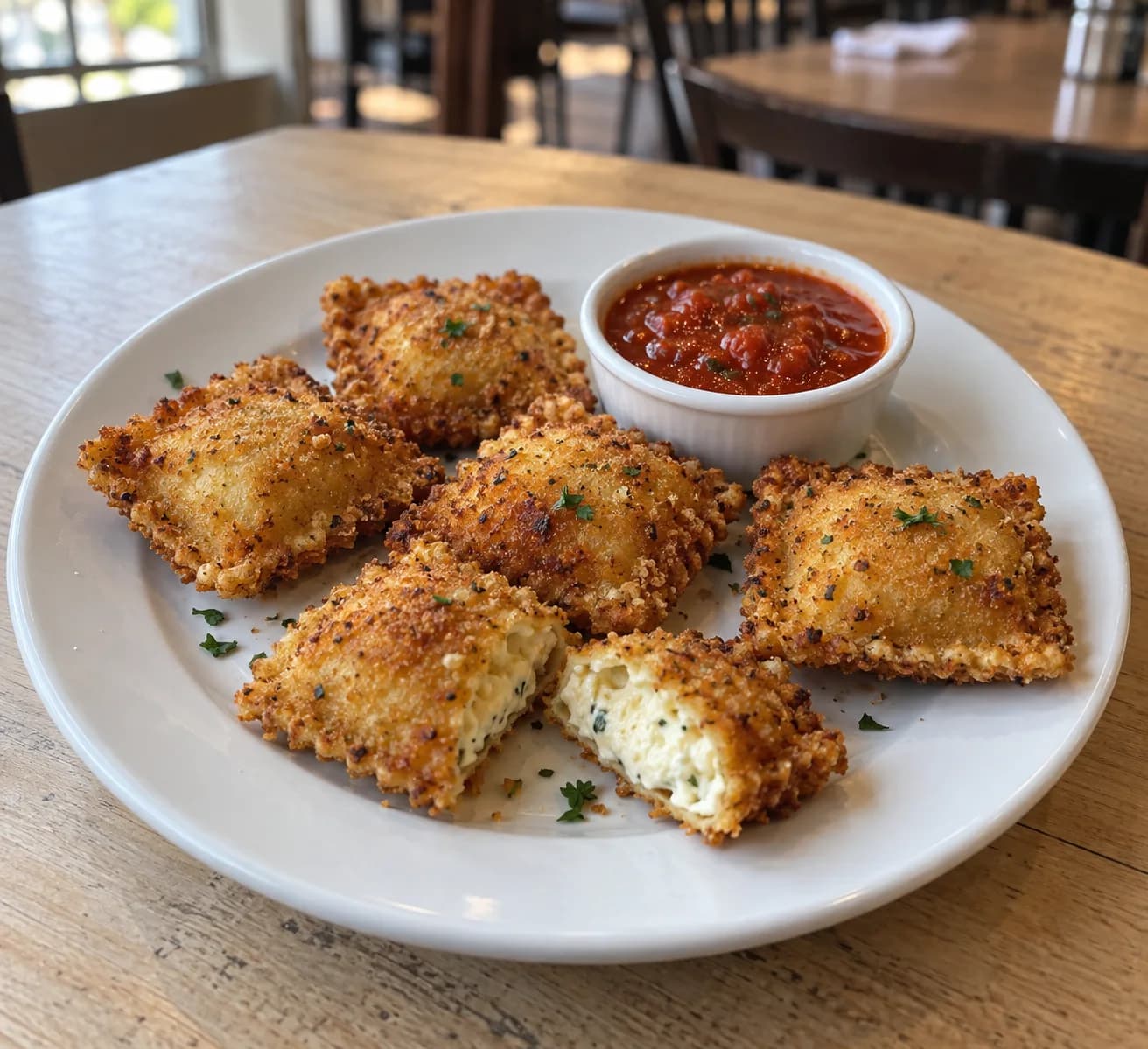 Fried four cheese ravioli with marinara